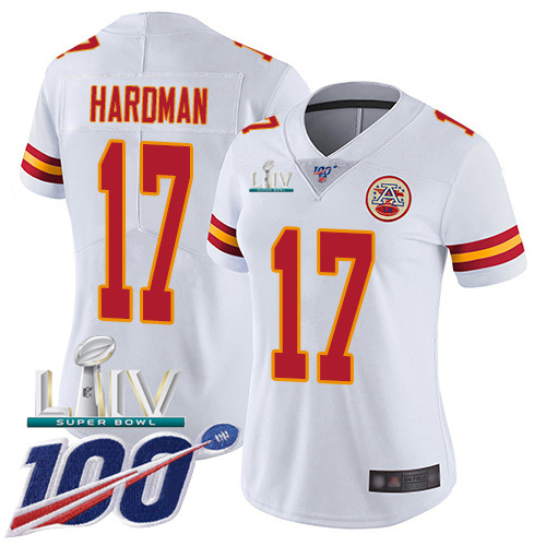 Kansas City Chiefs Nike 17 Mecole Hardman White Super Bowl LIV 2020 Women Stitched NFL 100th Season Vapor Untouchable Limited Jersey